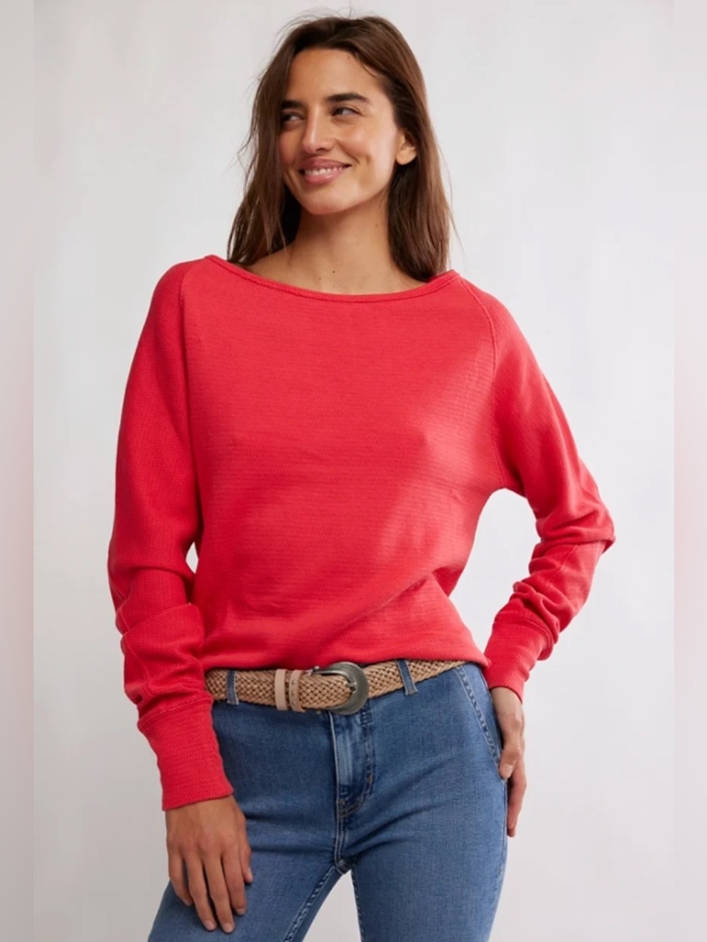 Free People Jess Thermal Long Sleeve NWT Salsa Red